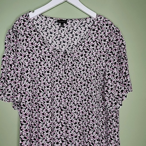 Talbots Tops - Talbots‎ Top XL Floral Short Sleeve Blouse Keyhole Boho Crew Neck Pink Black